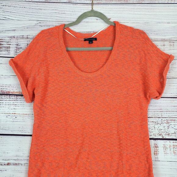Tommy Hilfiger Stretch Knit Sweater Vibrant Orange w/ Gold Metallic Thred S/P - Picture 4 of 10